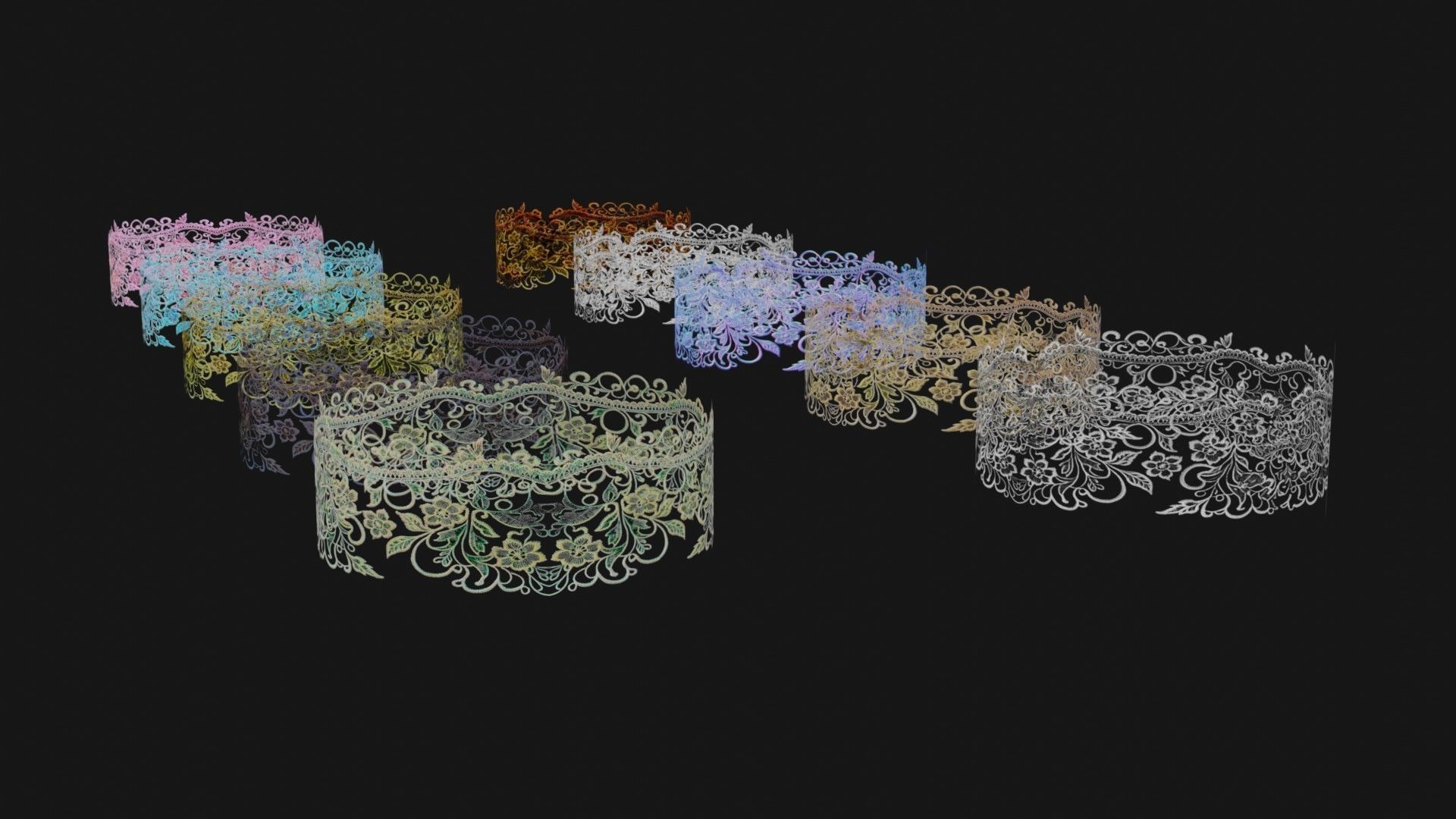 10 Lace Borders and Trims Materials Textures Low-poly 3D model_8