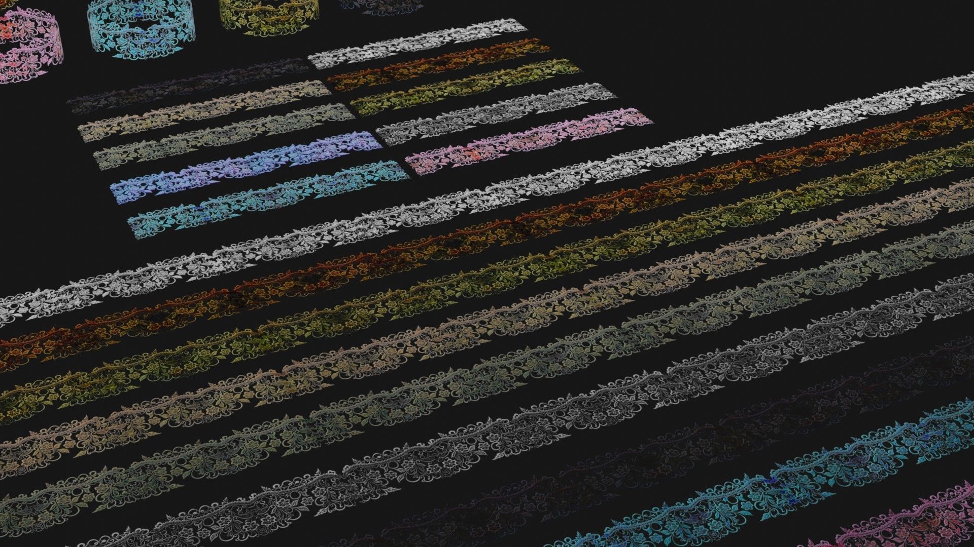 10 Lace Borders and Trims Materials Textures Low-poly 3D model_6