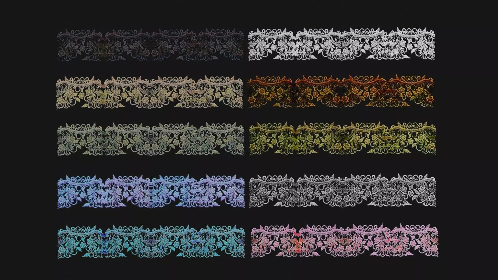 10 Lace Borders and Trims Materials Textures Low-poly 3D model_0