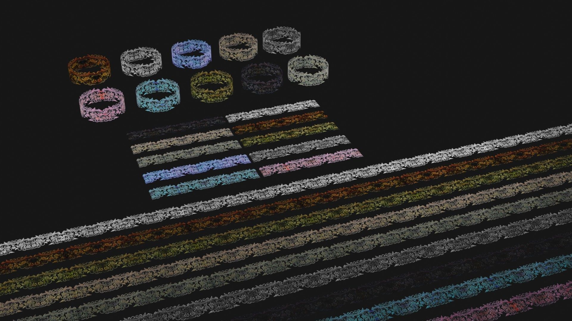 10 Lace Borders and Trims Materials Textures Low-poly 3D model_5