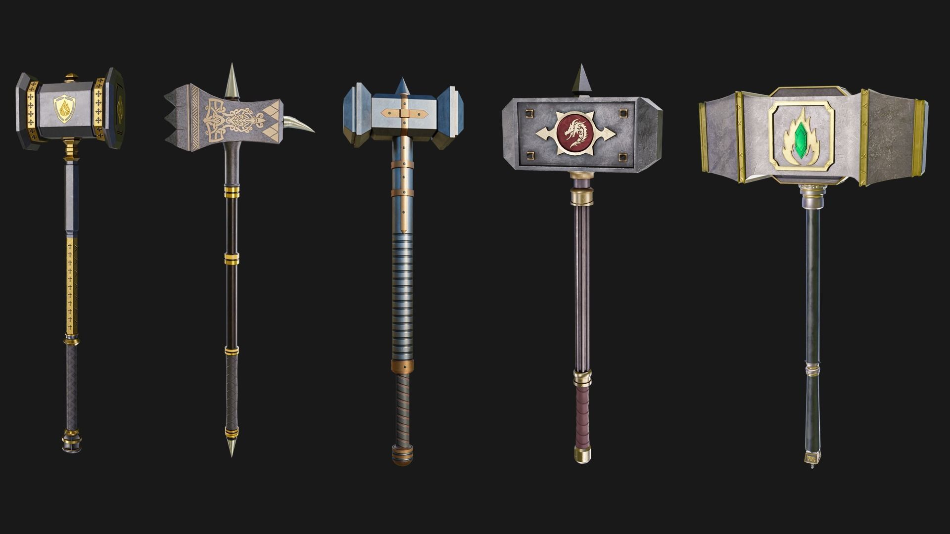 5 Battle Hammers Collection All PBR Unity UE Textures Included _1