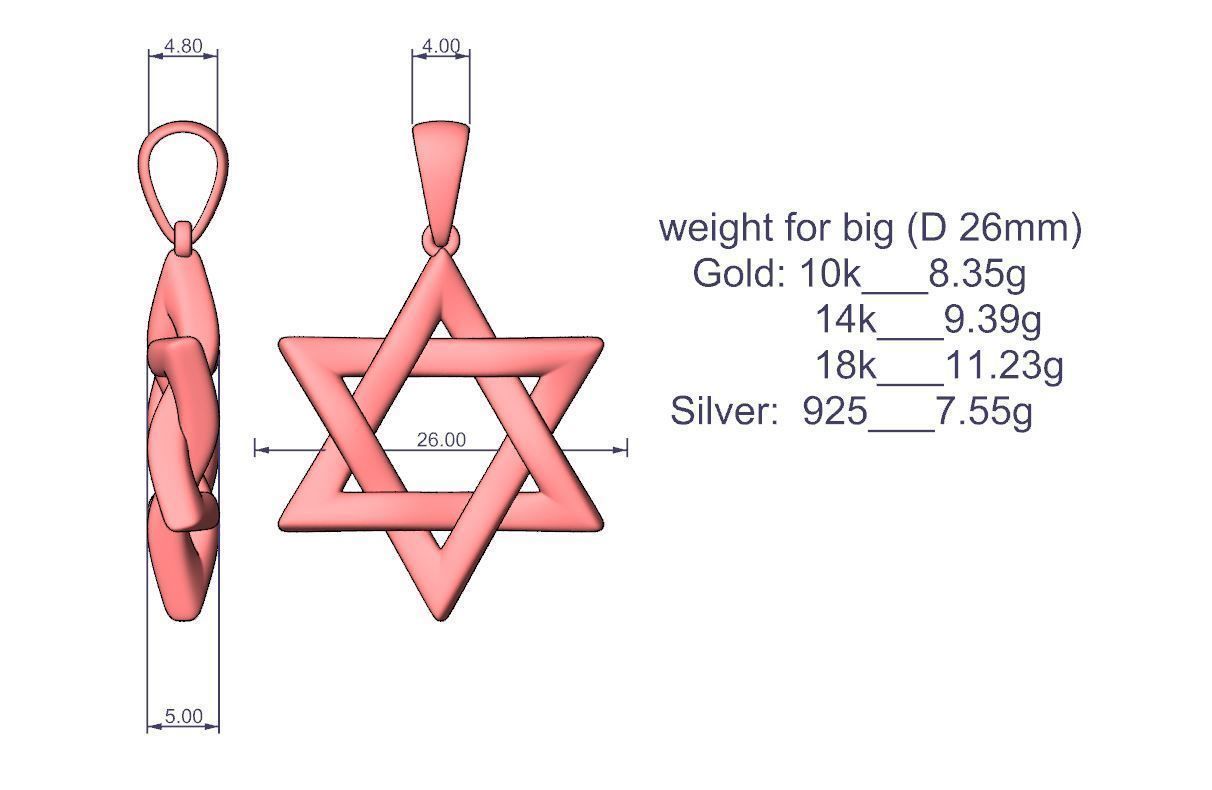 Star of David Pendant Set P 0007 3D print model_12