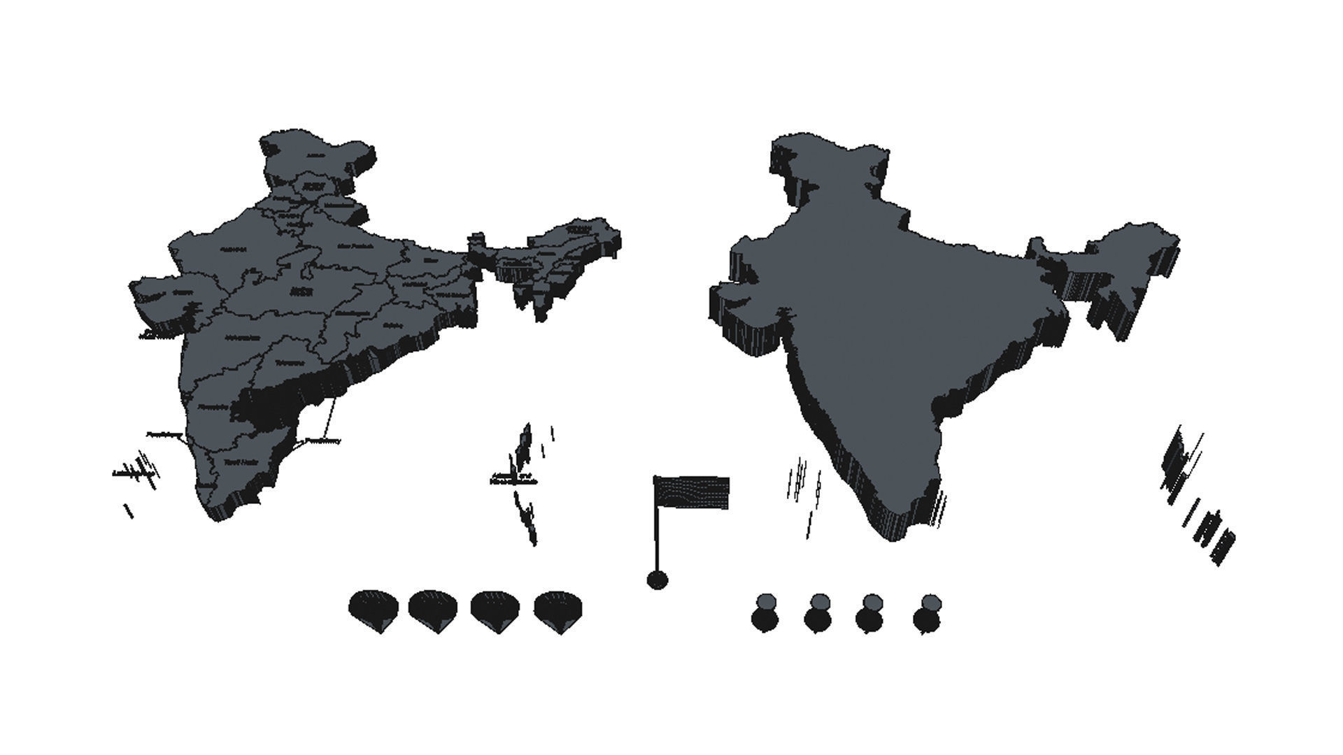 India Map - Political regions and flag 3D model_5