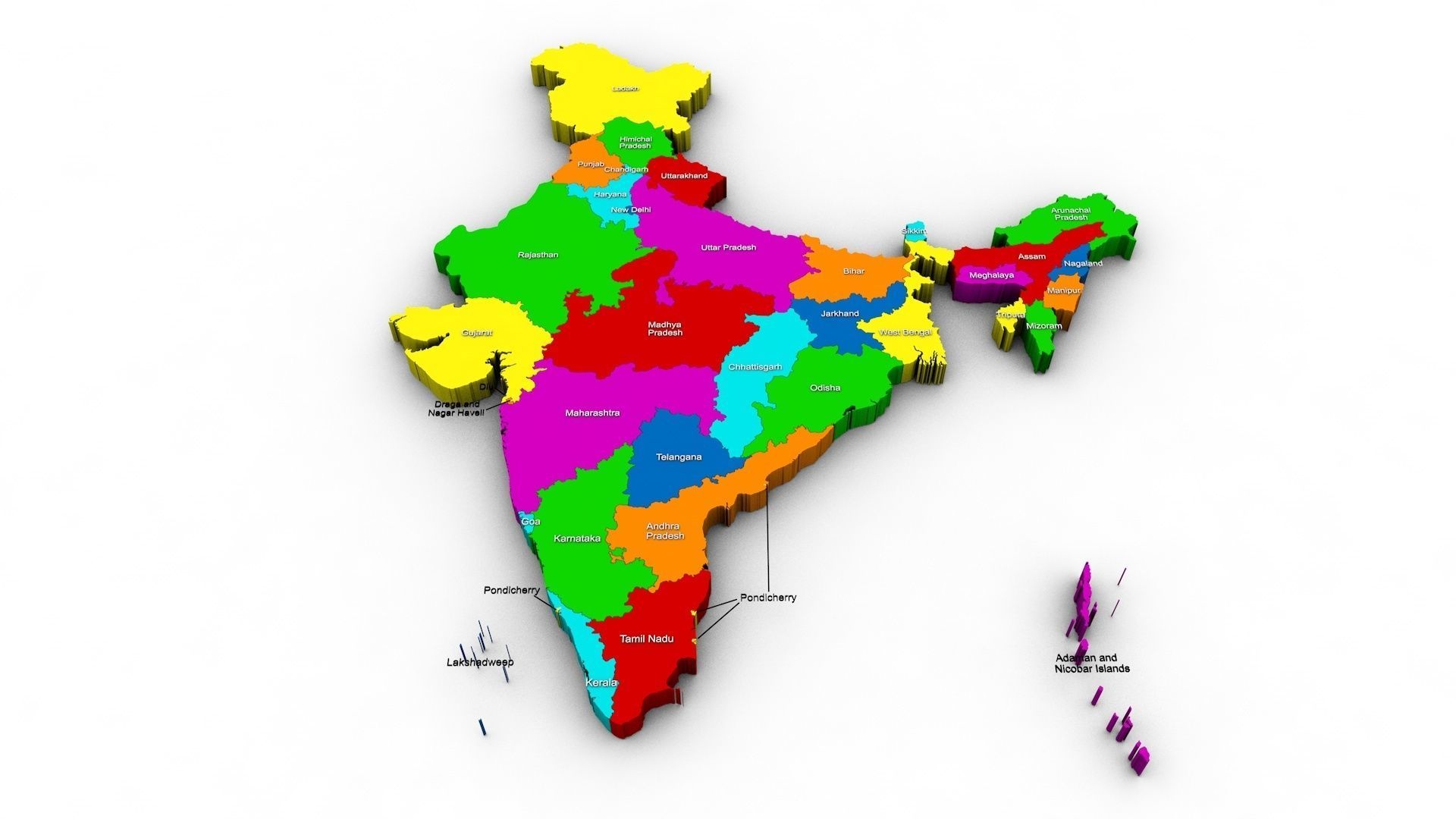 India Map - Political regions and flag 3D model_1