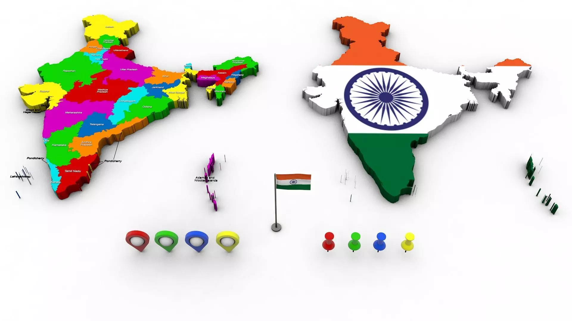 India Map - Political regions and flag 3D model_0