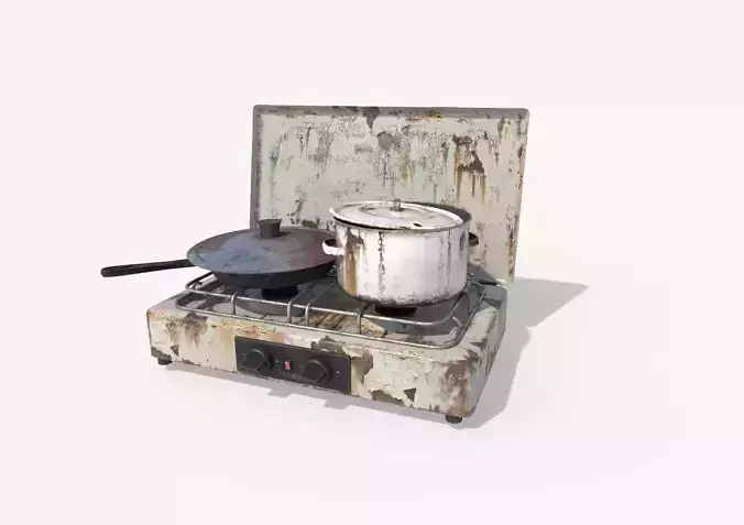 Very Old Stove  Pan And Pot