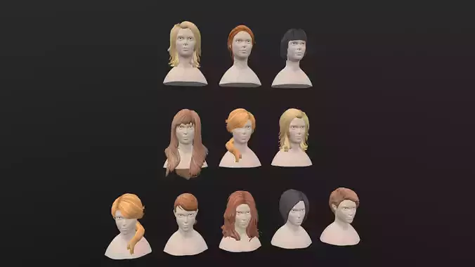 Female Hair AR VR PBR  Lowpoly with game ready