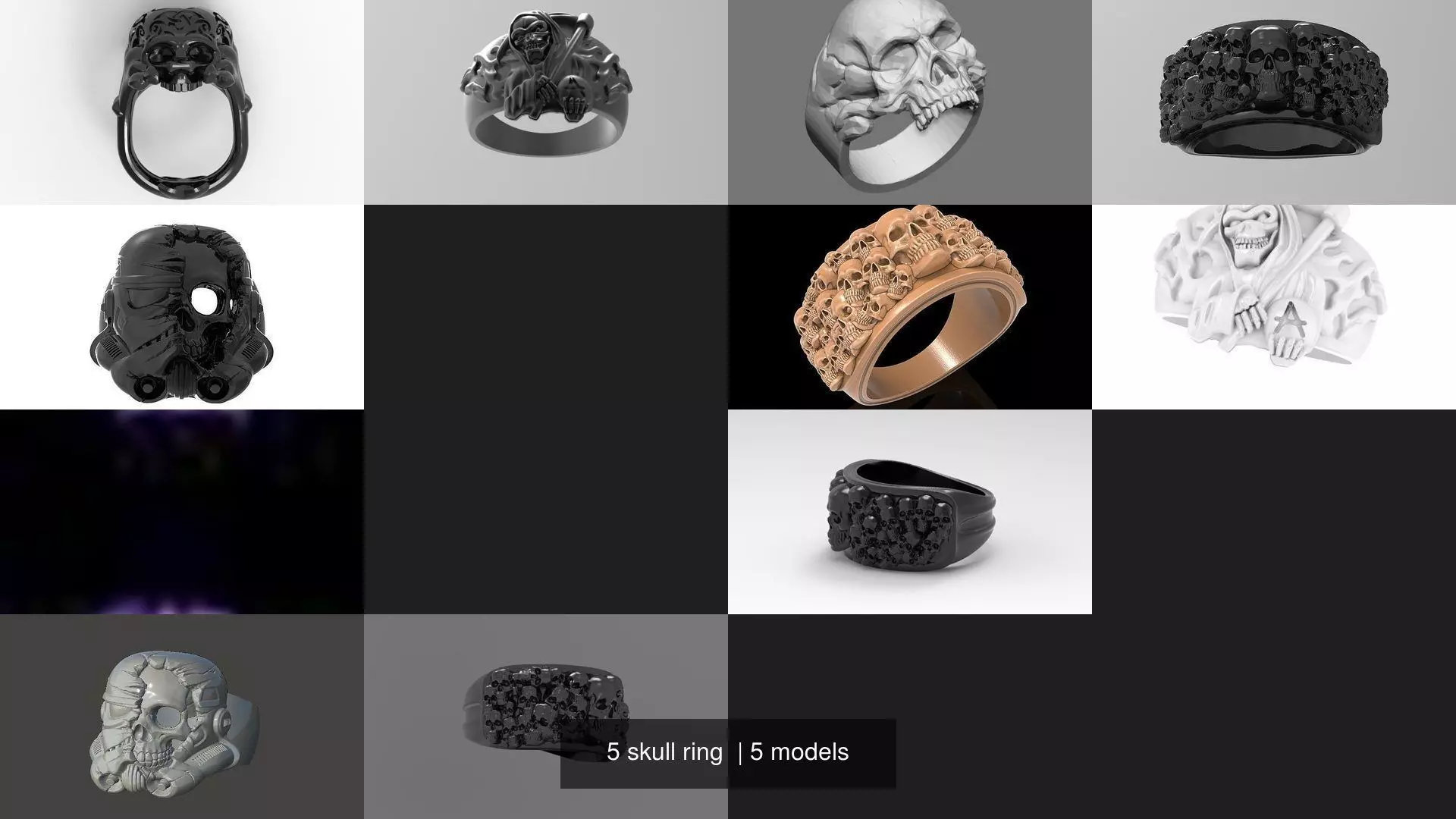 5 skull ring  3D Model Collection_1