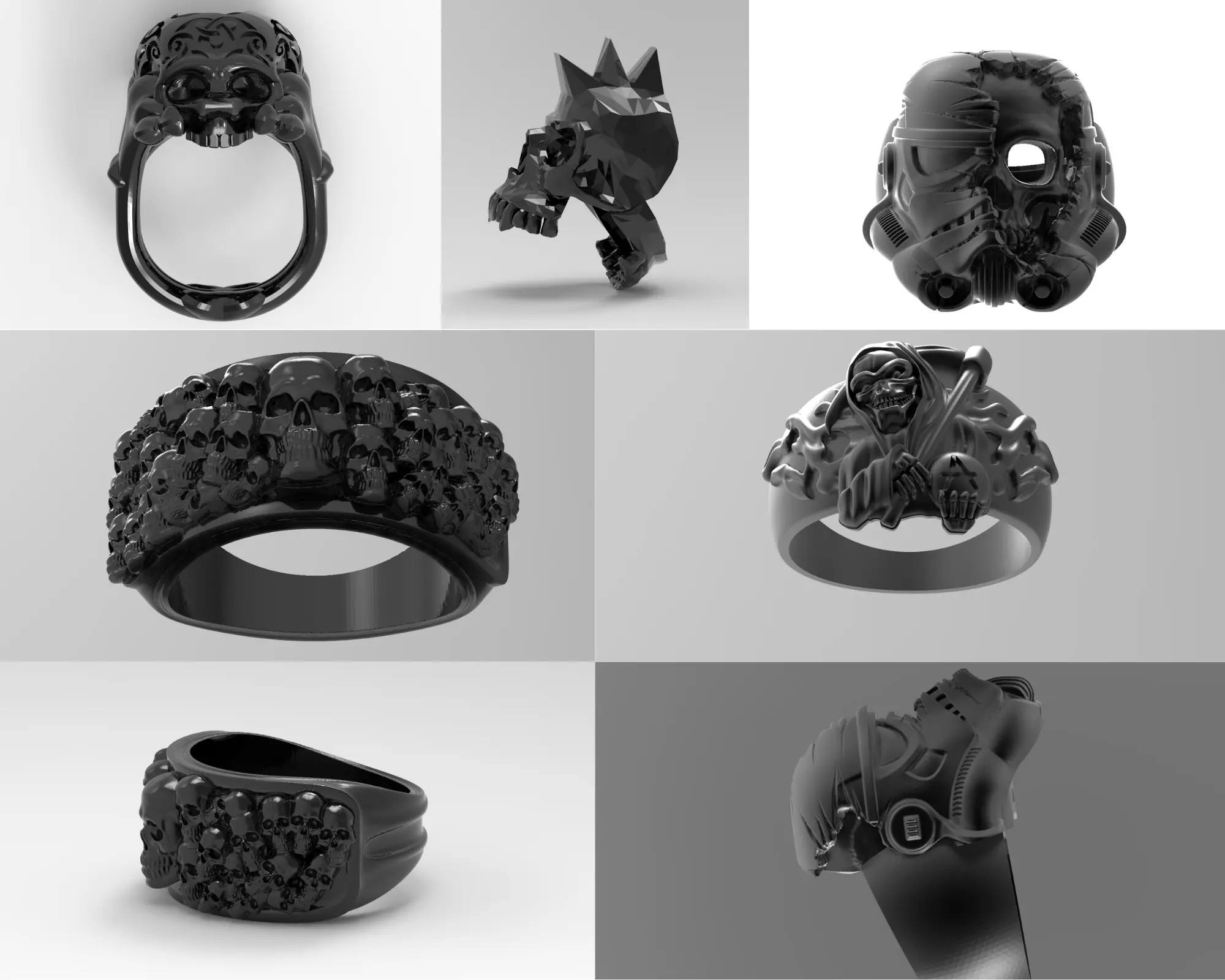 5 skull ring  3D Model Collection_0