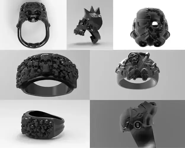 5 skull ring  3D Model Collection