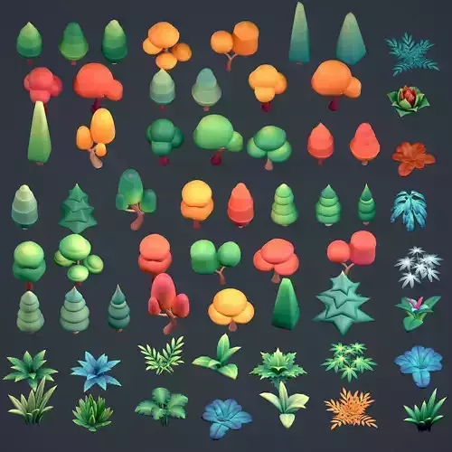 Stylized lowpoly plants and trees set Low-poly 3D model