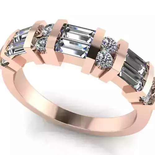 VINTAGE PAVE SET BAGUETTE AND ROUND DIAMOND WEDDING BAND