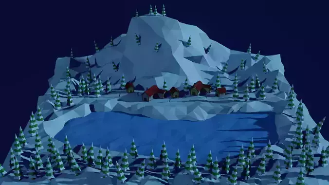 Low Poly Winter Village