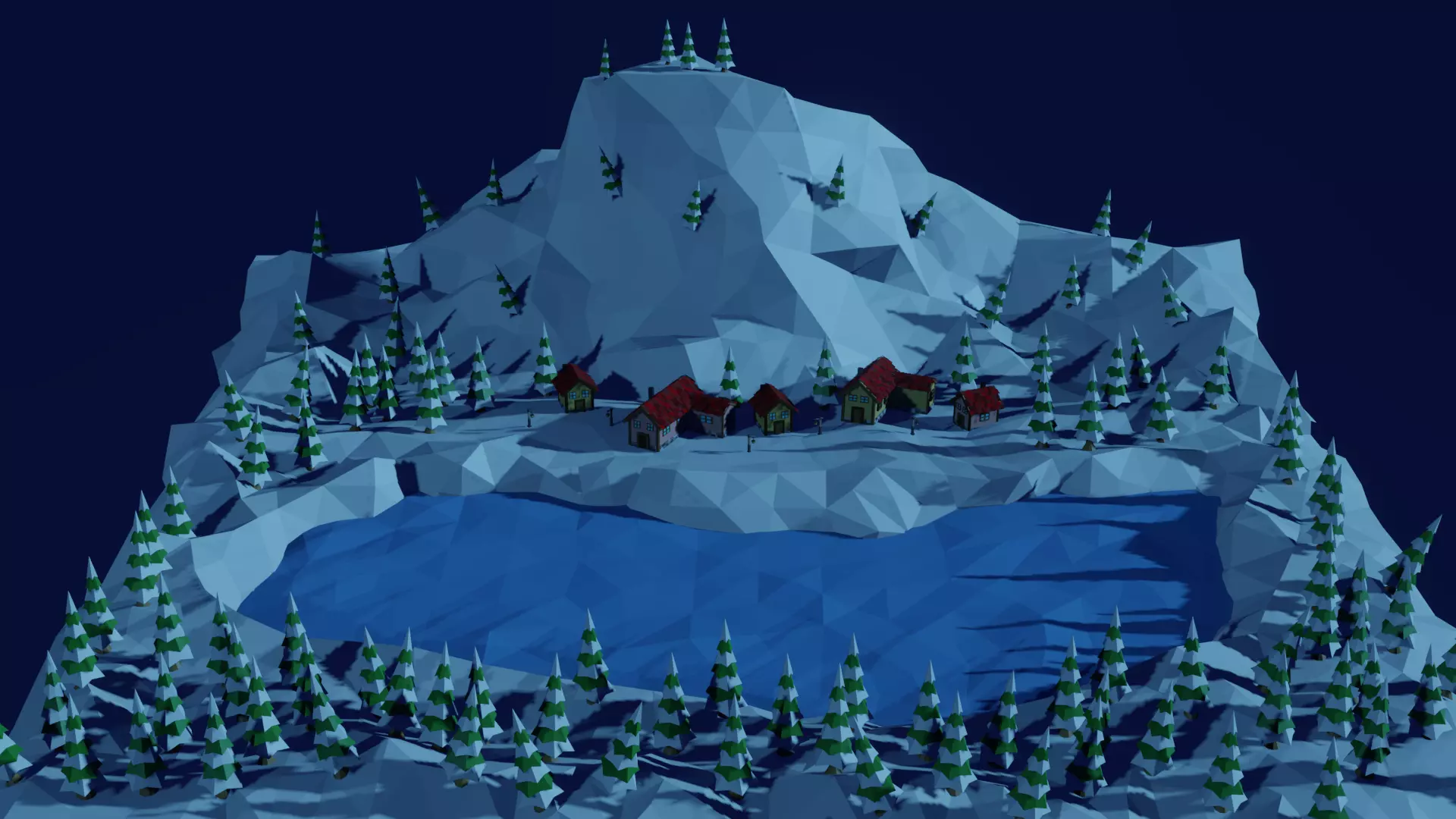 Low Poly Winter Village Free 3D model