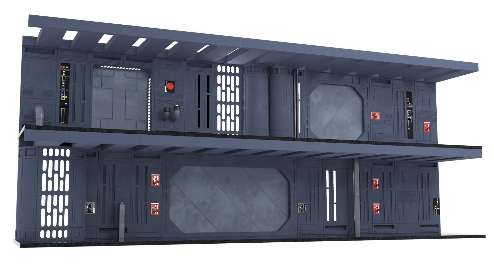 Death Star hallway walls and doors - 1-6 scale Hottoys 3D Model Collection_2