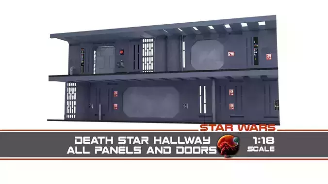 Death Star hallway walls and doors - 1-18 scale Kenner Hasbro 3D Model Collection