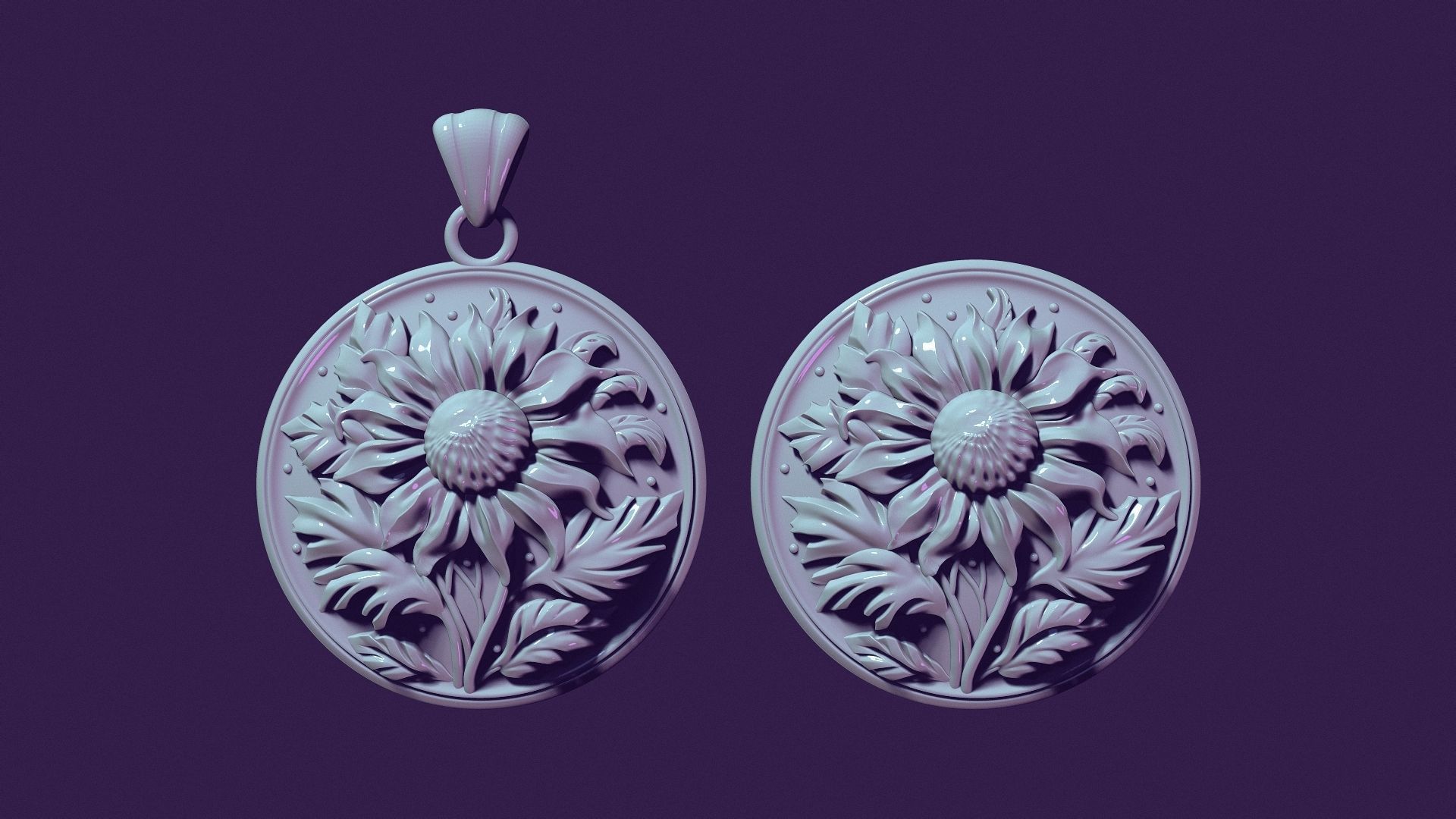 SUNFLOWER medallion for casting 3D print model_14