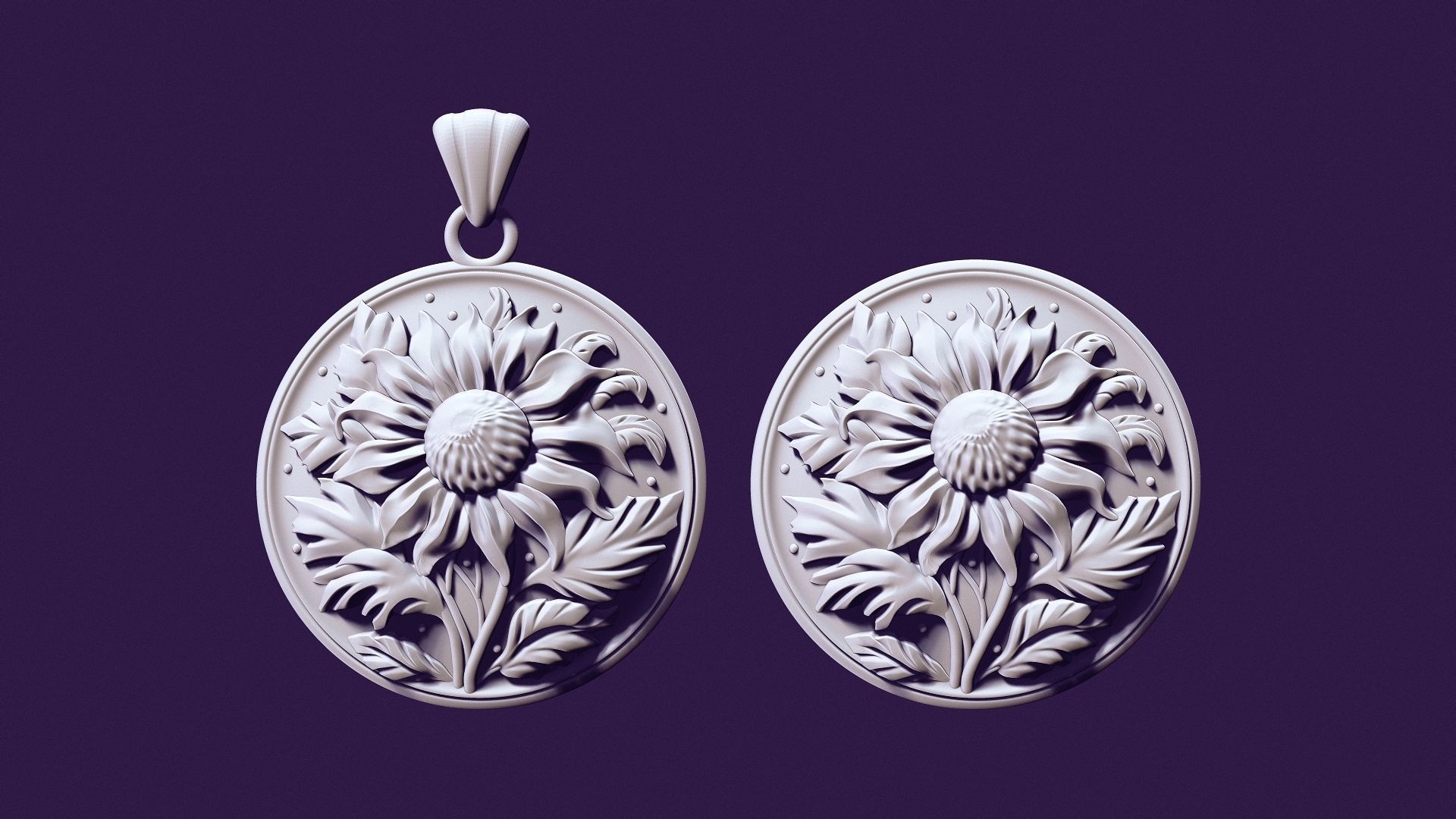 SUNFLOWER medallion for casting 3D print model_13
