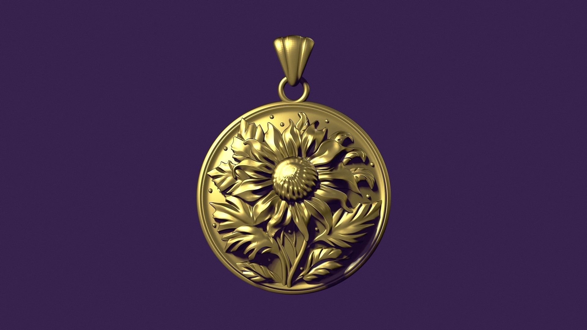 SUNFLOWER medallion for casting 3D print model_7