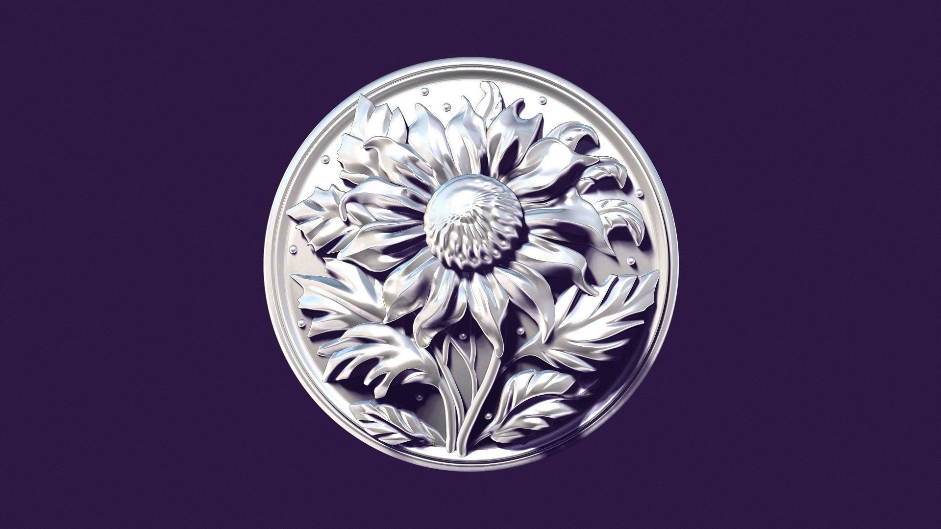 SUNFLOWER medallion for casting 3D print model_9