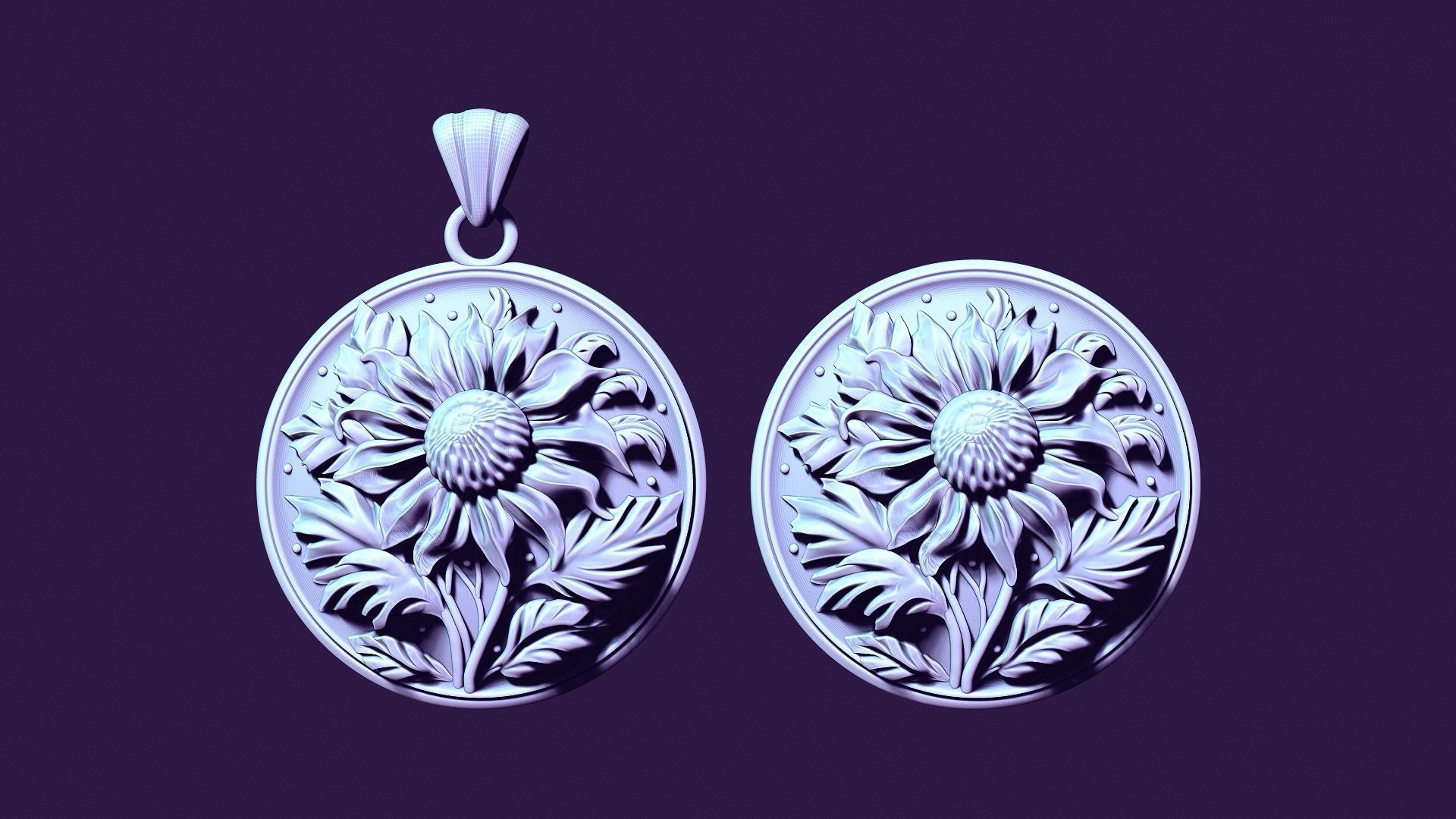 SUNFLOWER medallion for casting 3D print model_3