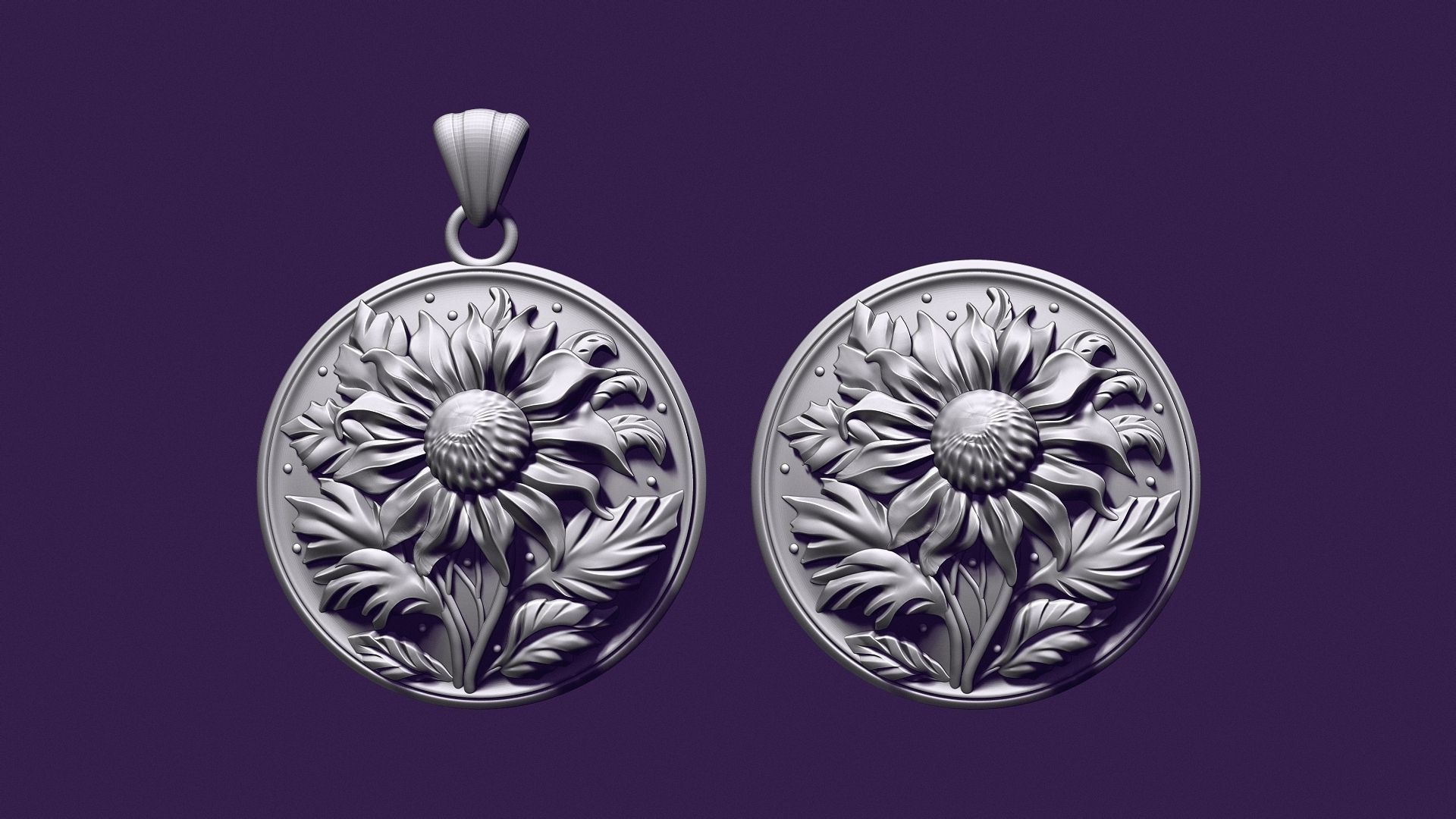 SUNFLOWER medallion for casting 3D print model_11