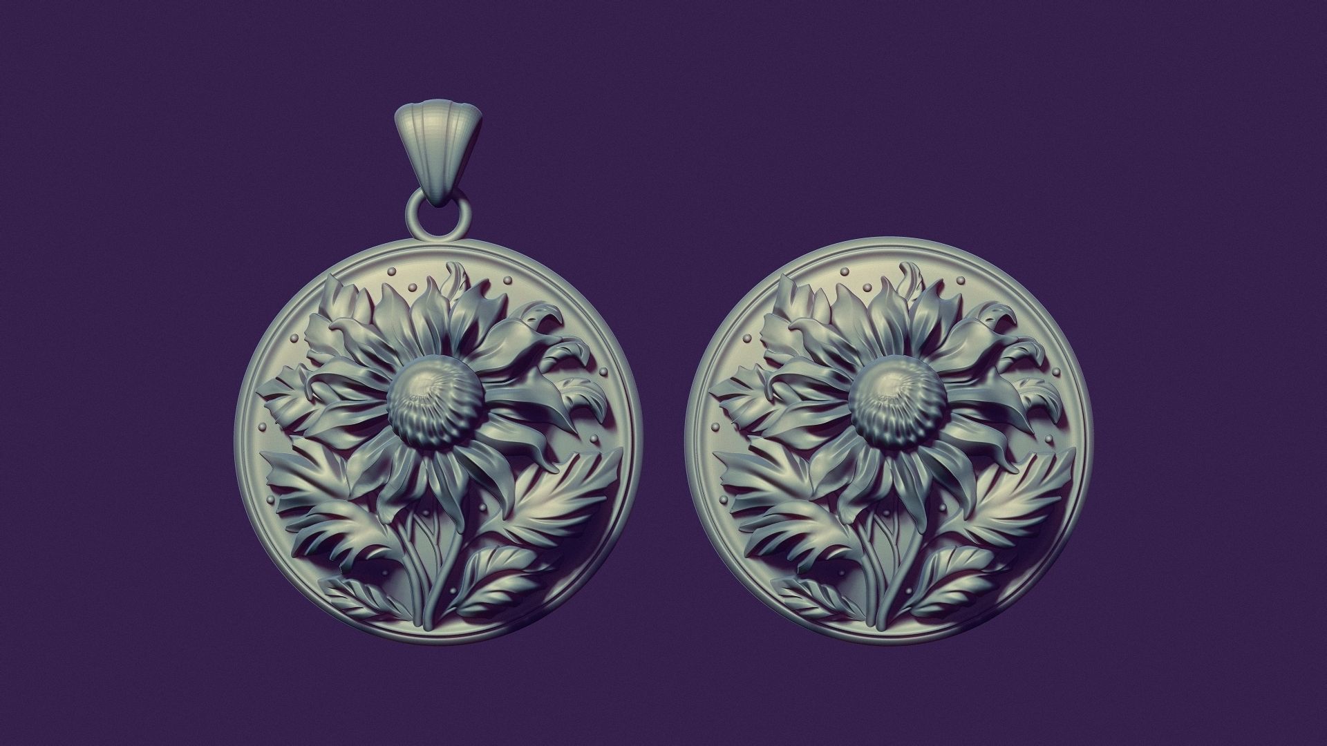 SUNFLOWER medallion for casting 3D print model_12