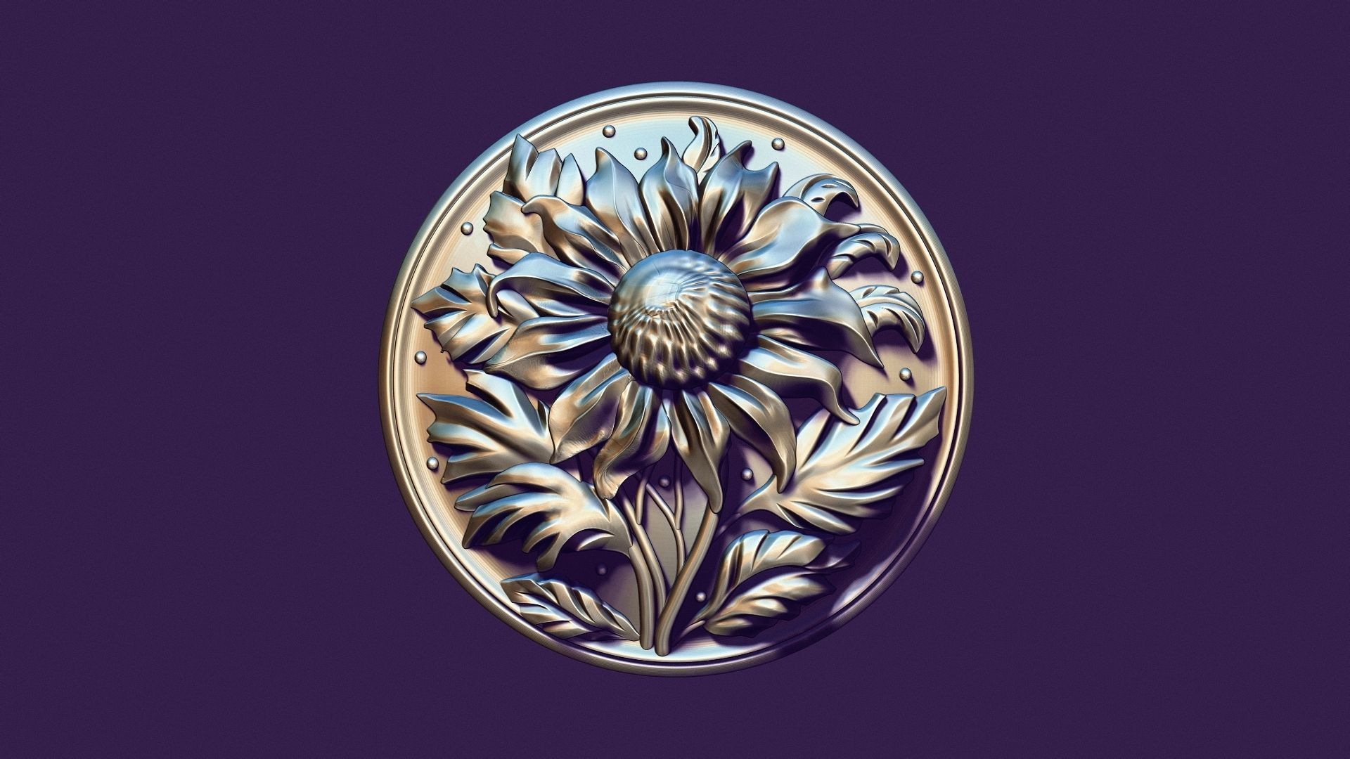 SUNFLOWER medallion for casting 3D print model_6
