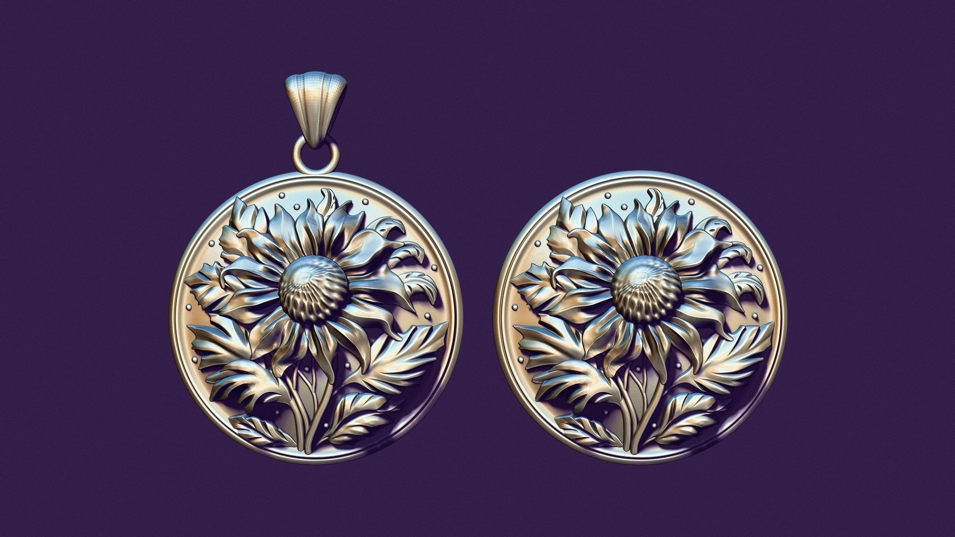SUNFLOWER medallion for casting 3D print model_4