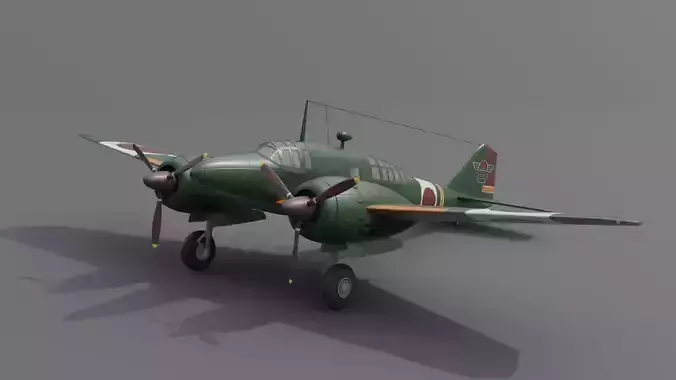 Mitsubishi Ki-46 II Dinah Twin-Engine Reconnaissance Aircraft Low-poly 3D model