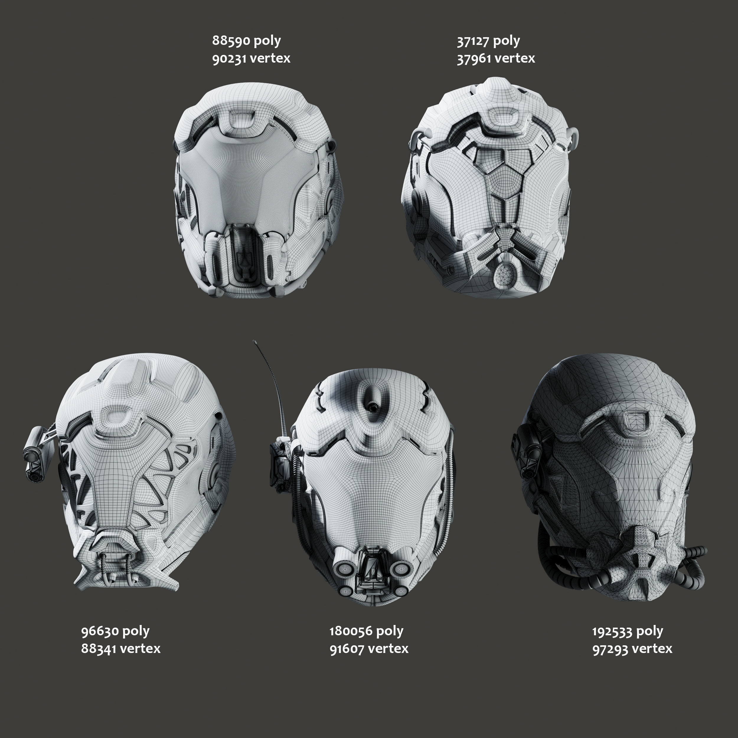 SciFi Helmet 5 version set 3D model_2