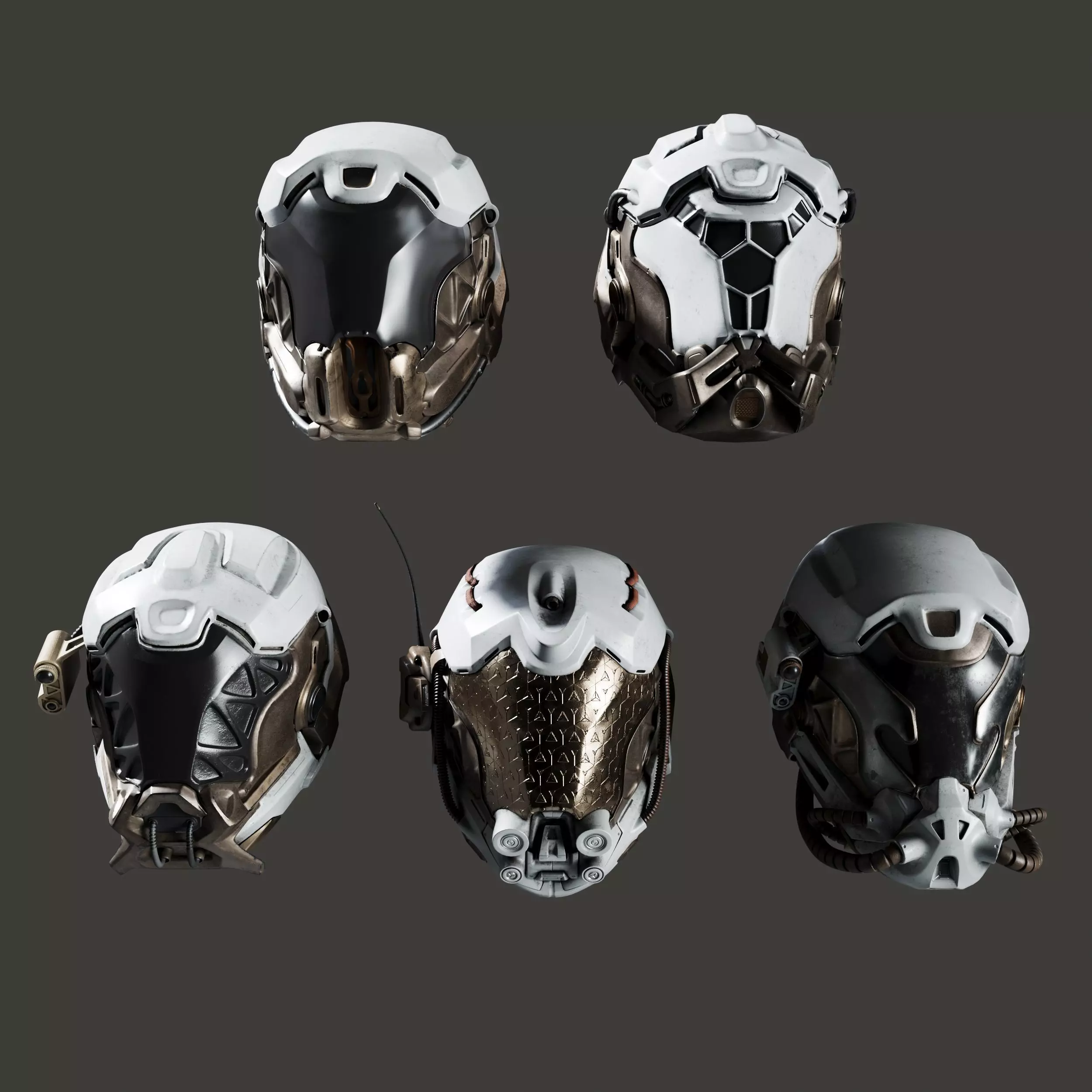 SciFi Helmet 5 version set 3D model_0