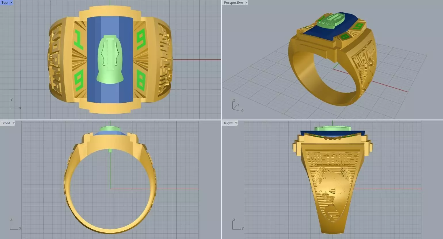 Men ring college ring set diamonds 3D print model_0