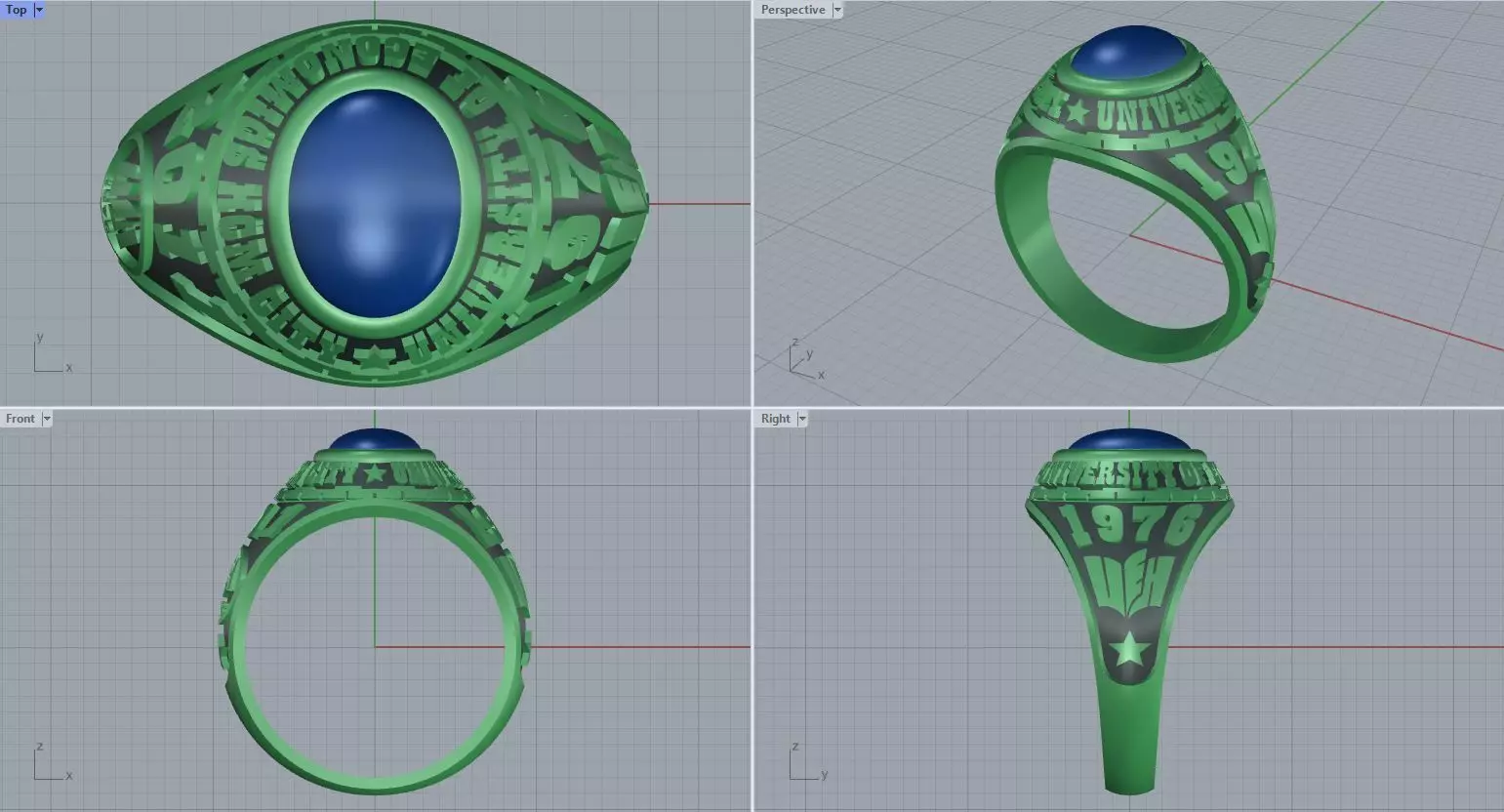Men ring college ring set diamonds 3D print model_0