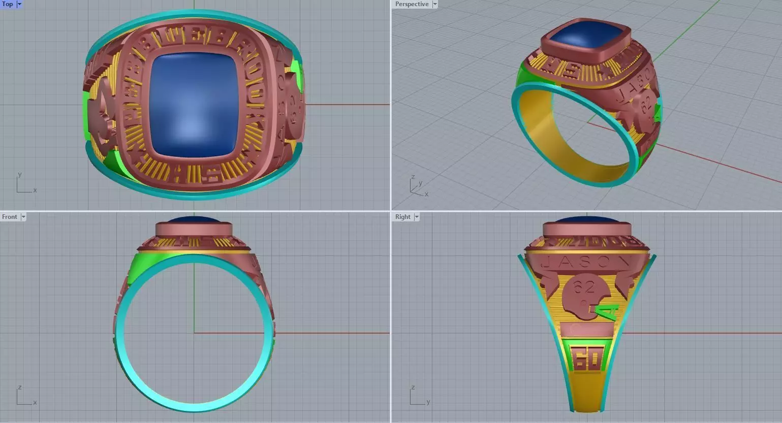 Men ring college ring set diamonds 3D print model_0
