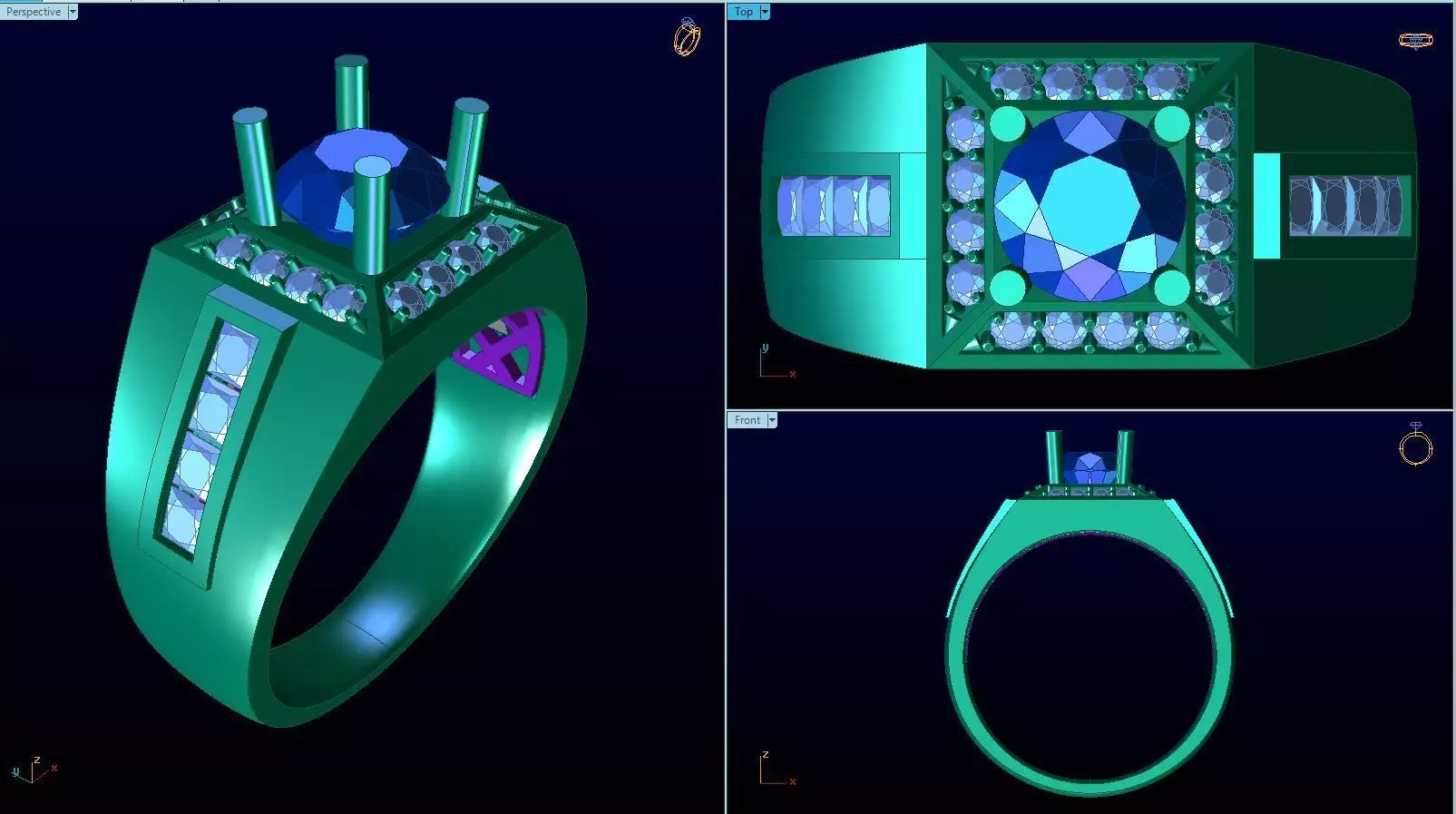 Men ring college ring set diamonds 3D print model_0
