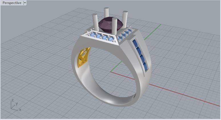 Men ring college ring set diamonds 3D print model_3