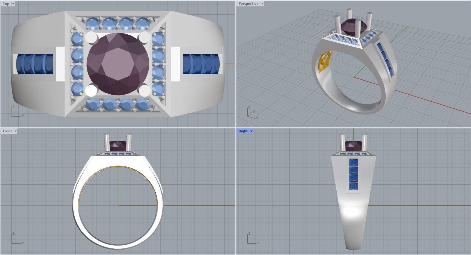 Men ring college ring set diamonds 3D print model_1
