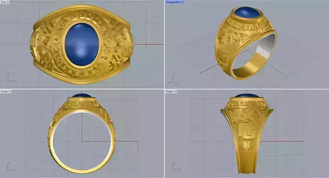 Men ring college ring set diamonds 3D print model