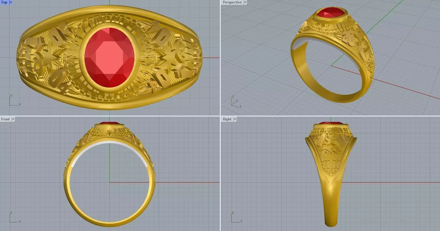 Men ring college ring set diamonds 3D print model_0