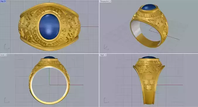 Men ring college ring set diamonds 3D print model