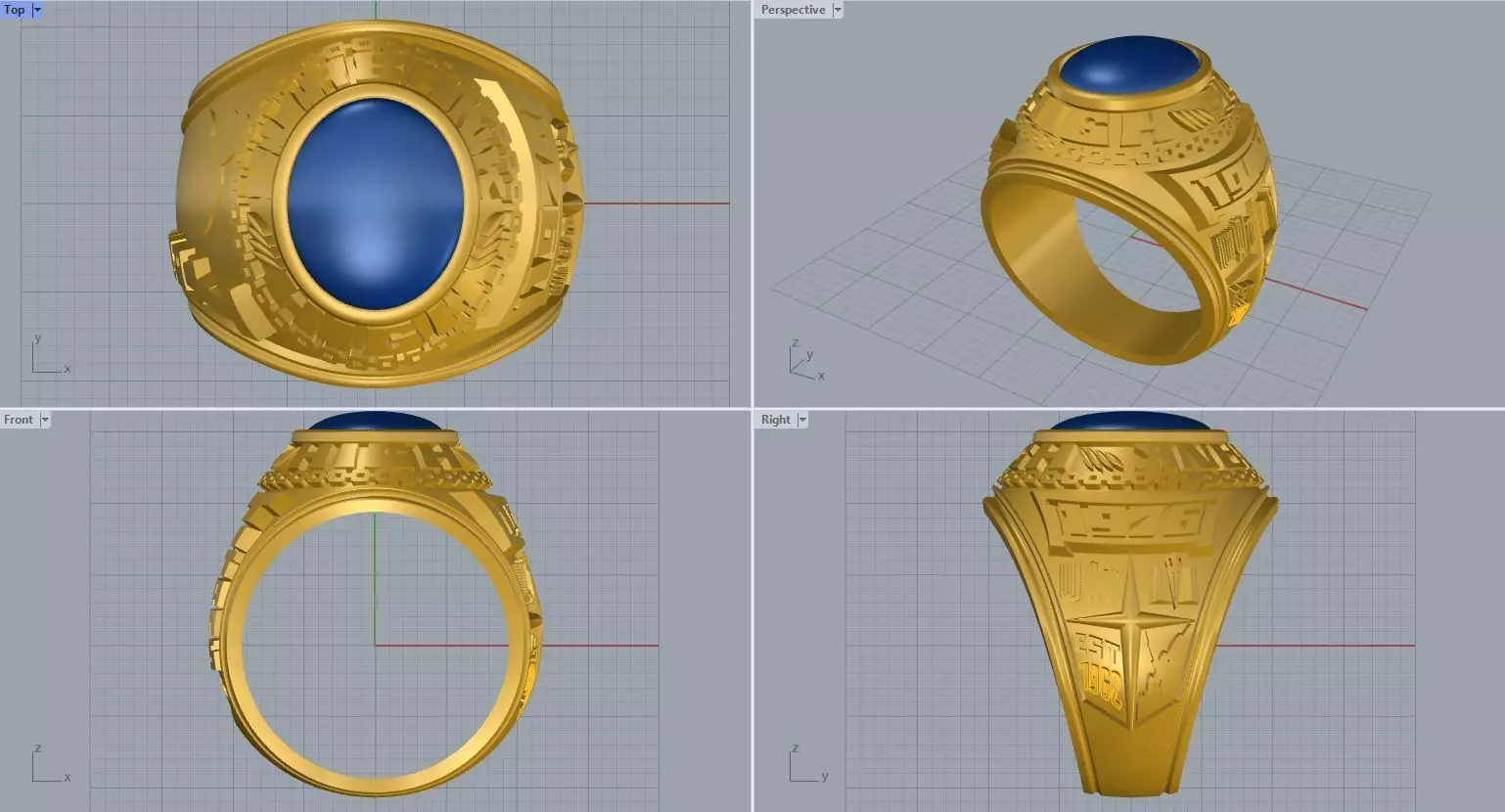 Men ring college ring set diamonds 3D print model_0