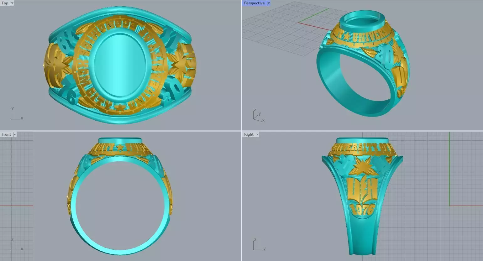 Men ring college ring set diamonds 3D print model_0