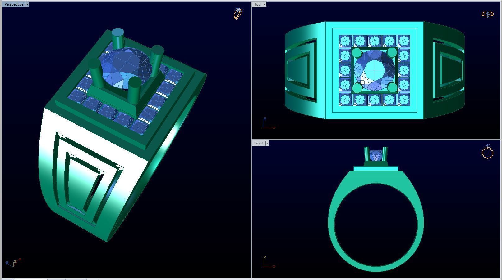 Men ring college ring set diamonds 3D print model_2