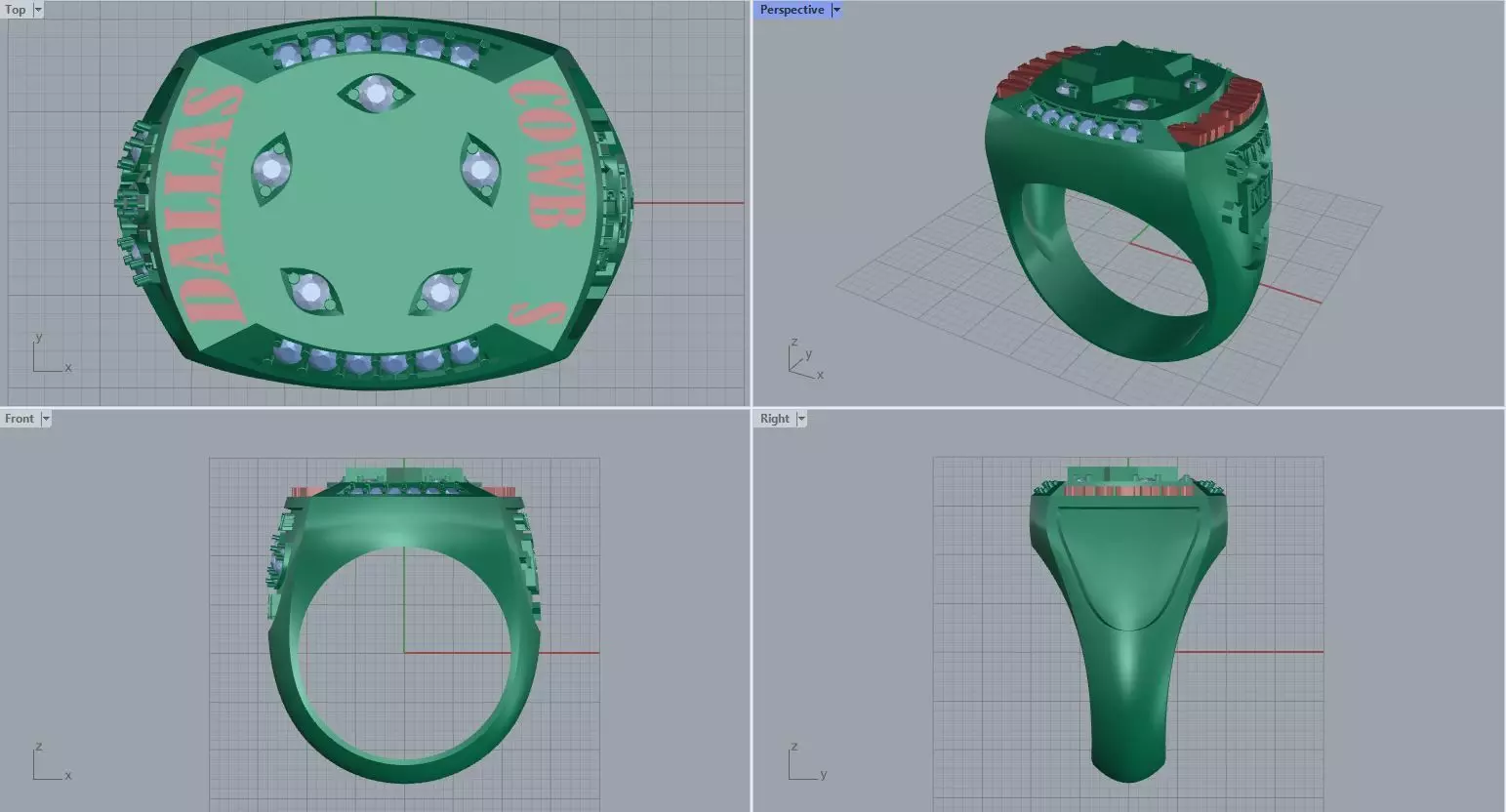 Men ring college ring set diamonds 3D print model_0