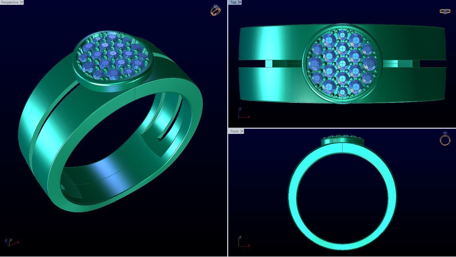 Men ring college ring set diamonds 3D print model_2