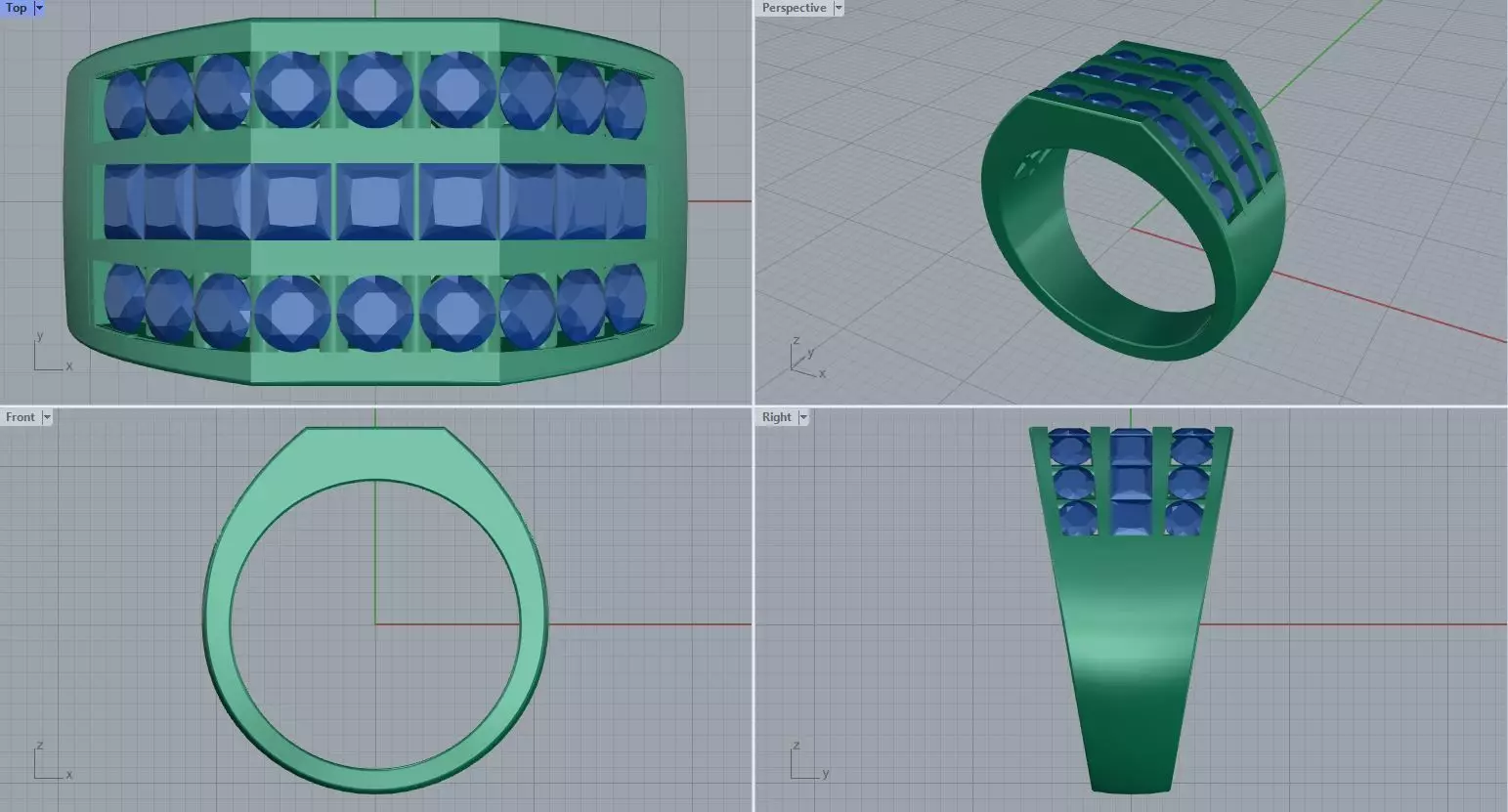 Men ring college ring set diamonds 3D print model_0