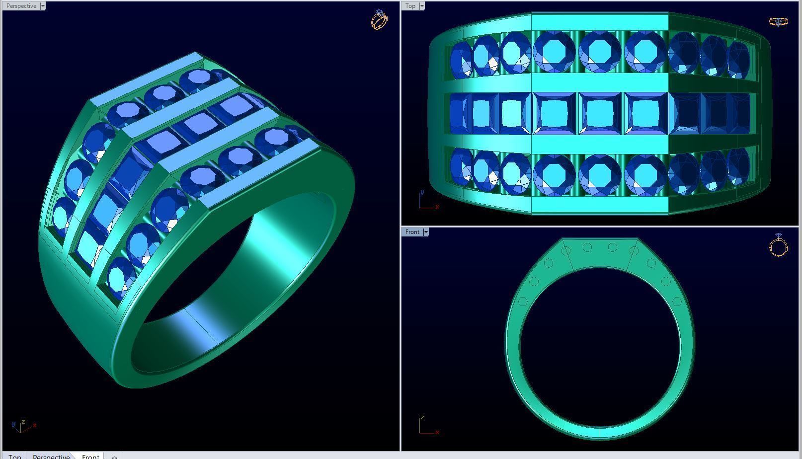 Men ring college ring set diamonds 3D print model_2