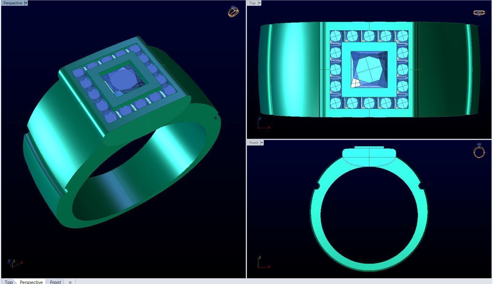 Men ring college ring set diamonds 3D print model_2