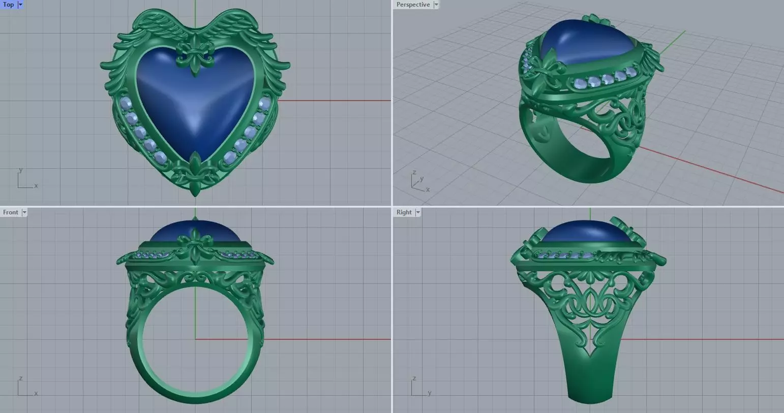 Men ring college ring set diamonds 3D print model_0